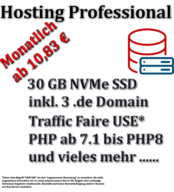 Unser Webhosting Professional-Paket bietet eine kostengünstige Lösung für mittlere bis große Websites.