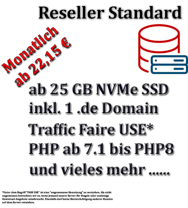 Unser Reseller & Agenturen Standard-Hosting Paket eignet sich perfekt für Einsteiger oder Unternehmen mit einem geringen Domain-Bestand.