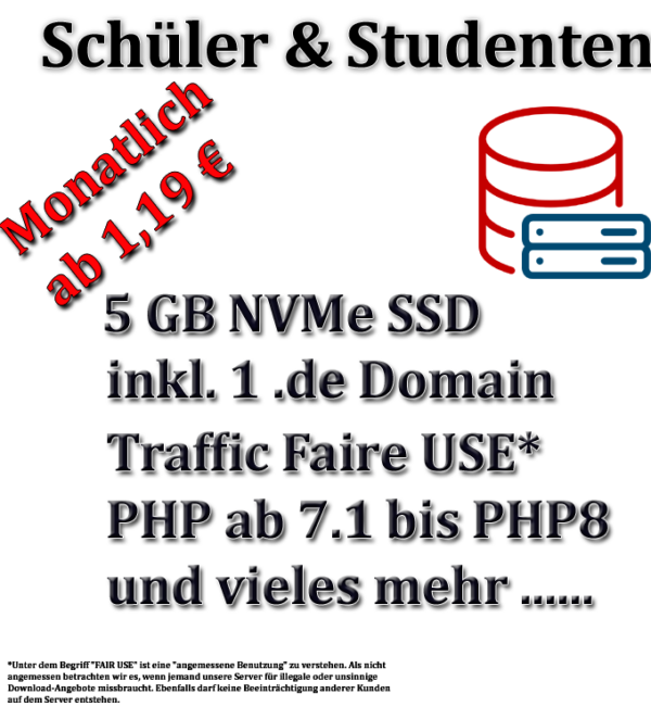 Speziell für Schüler, Studenten und Auszubildende haben wir ein attraktives Webhosting-Paket geschnürt.